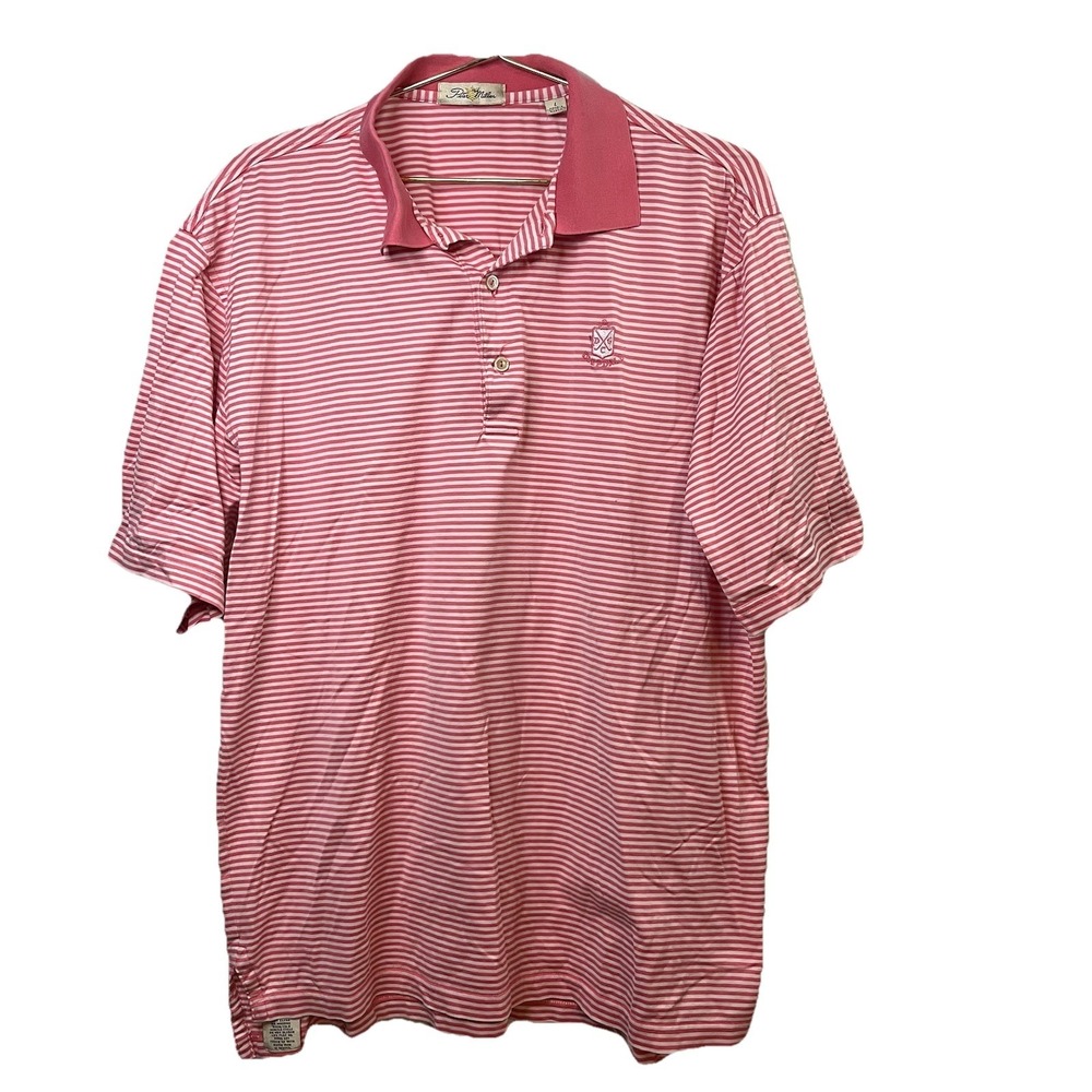 Peter Millar Deepdale Golf Club Polo Shirt Men XL Pink White Striped Luxury
